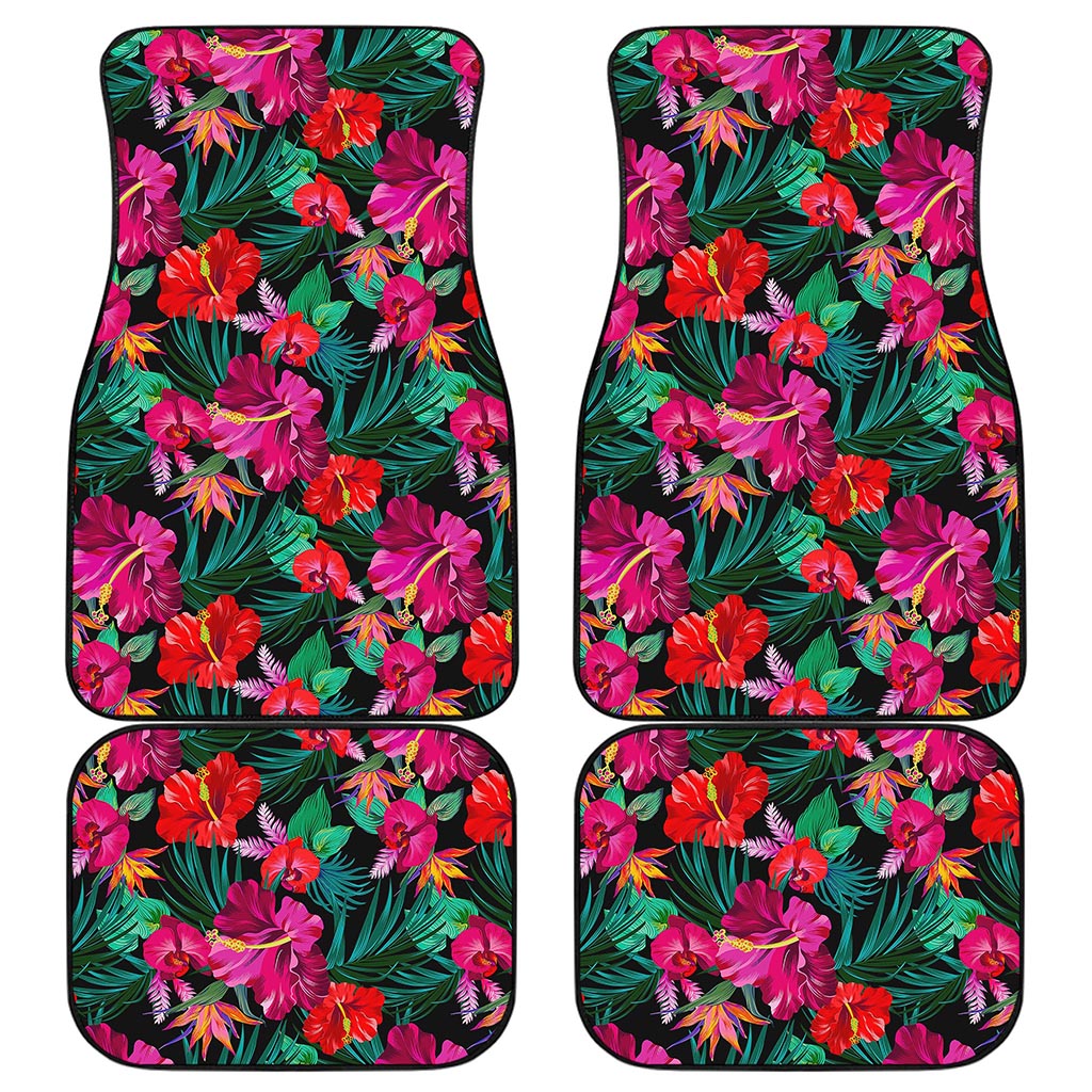 Hawaii Floral Flowers Pattern Print Front and Back Car Floor Mats