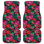 Hawaii Floral Flowers Pattern Print Front and Back Car Floor Mats