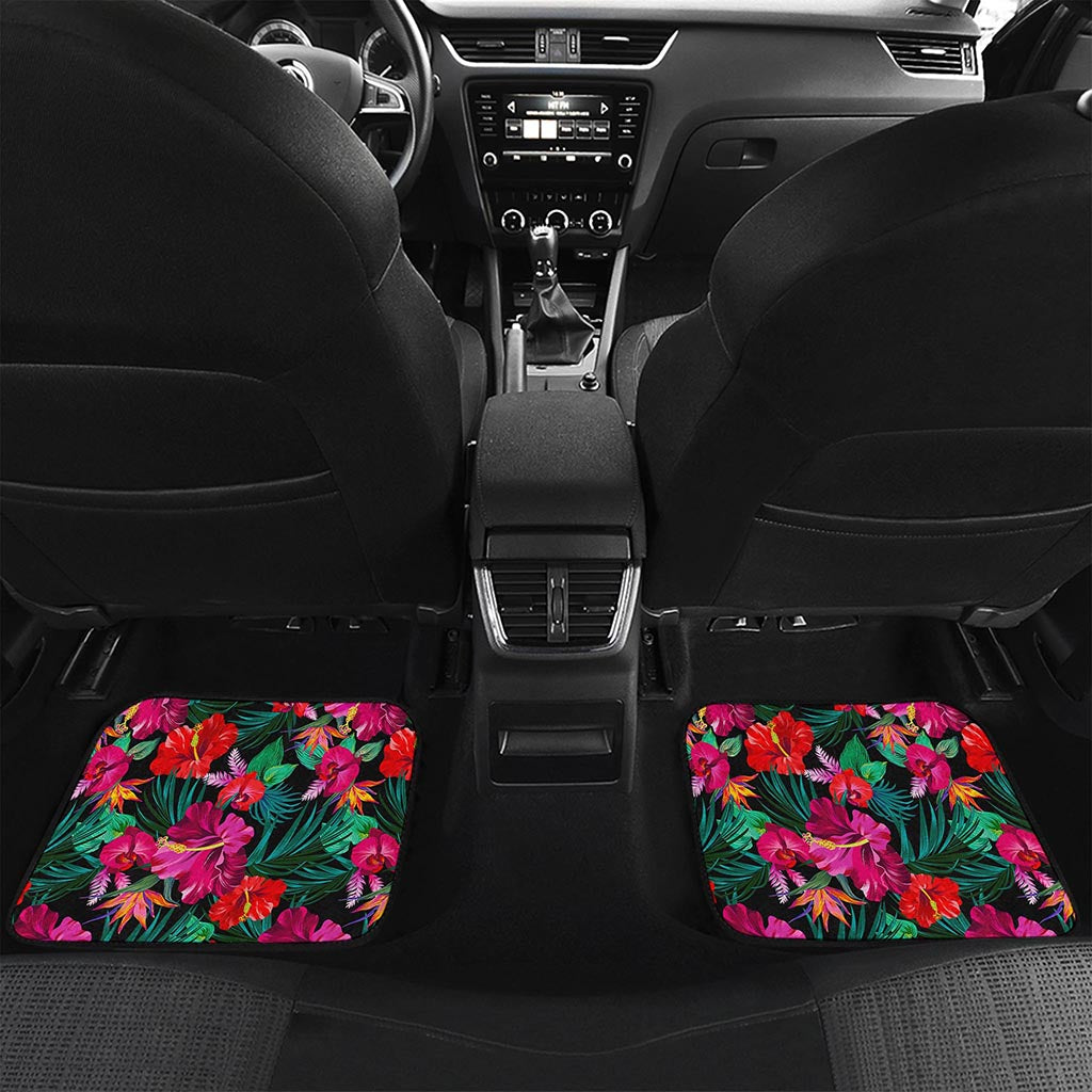 Hawaii Floral Flowers Pattern Print Front and Back Car Floor Mats