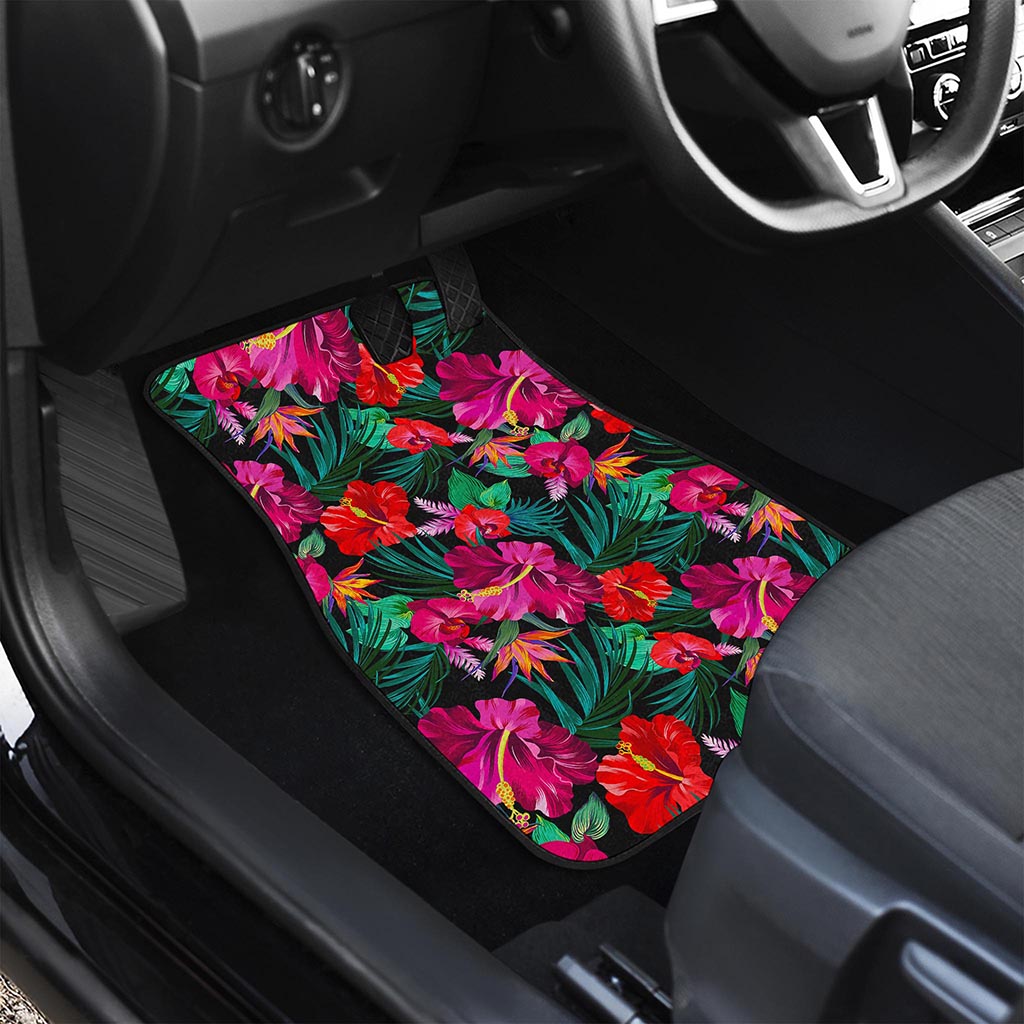 Hawaii Floral Flowers Pattern Print Front and Back Car Floor Mats