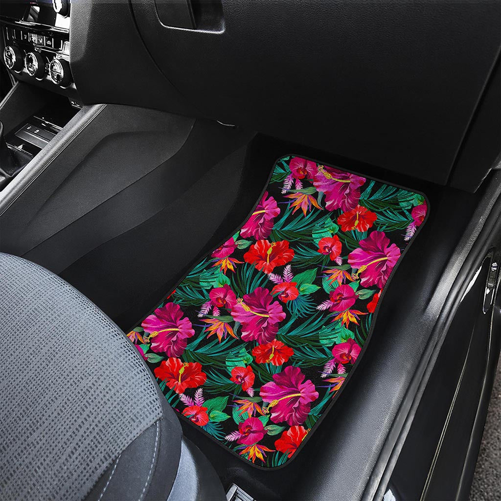 Hawaii Floral Flowers Pattern Print Front and Back Car Floor Mats