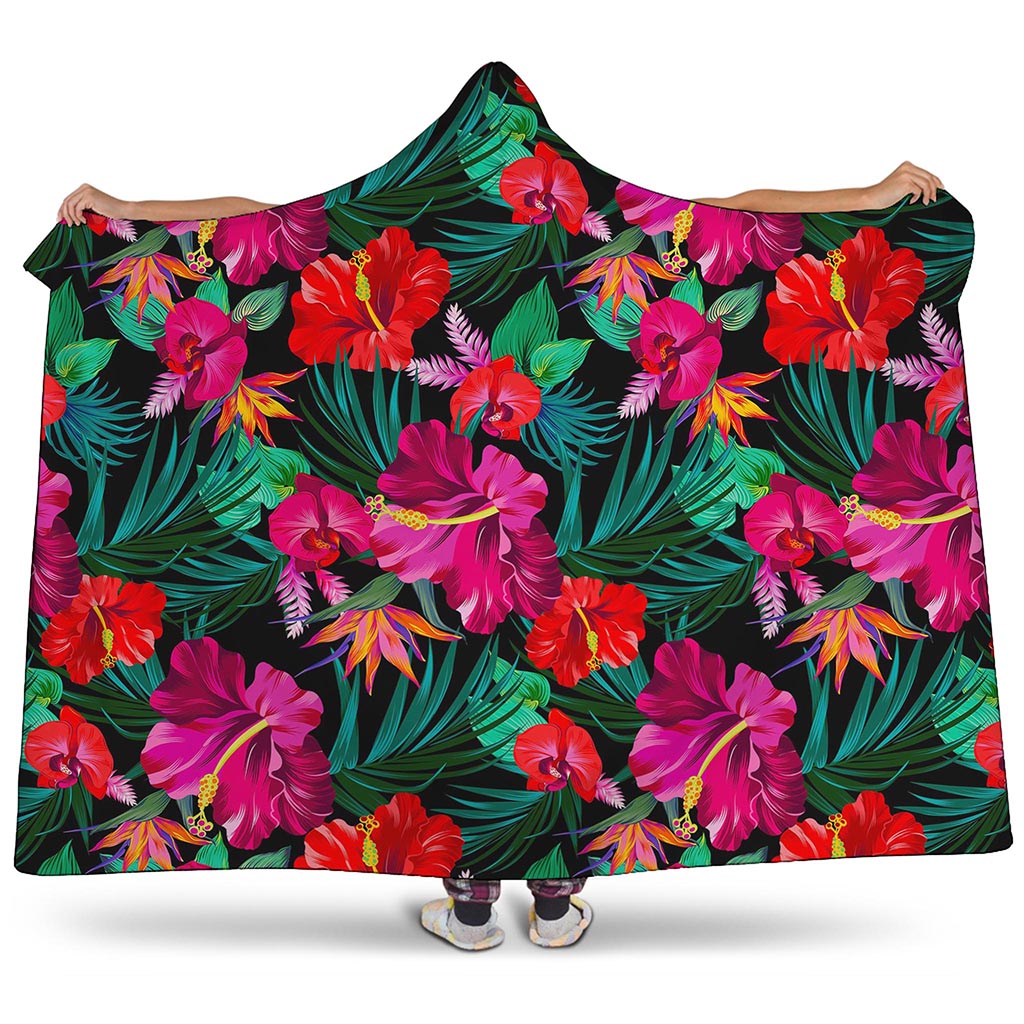 Hawaii Floral Flowers Pattern Print Hooded Blanket