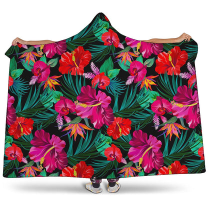 Hawaii Floral Flowers Pattern Print Hooded Blanket