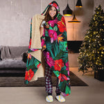 Hawaii Floral Flowers Pattern Print Hooded Blanket