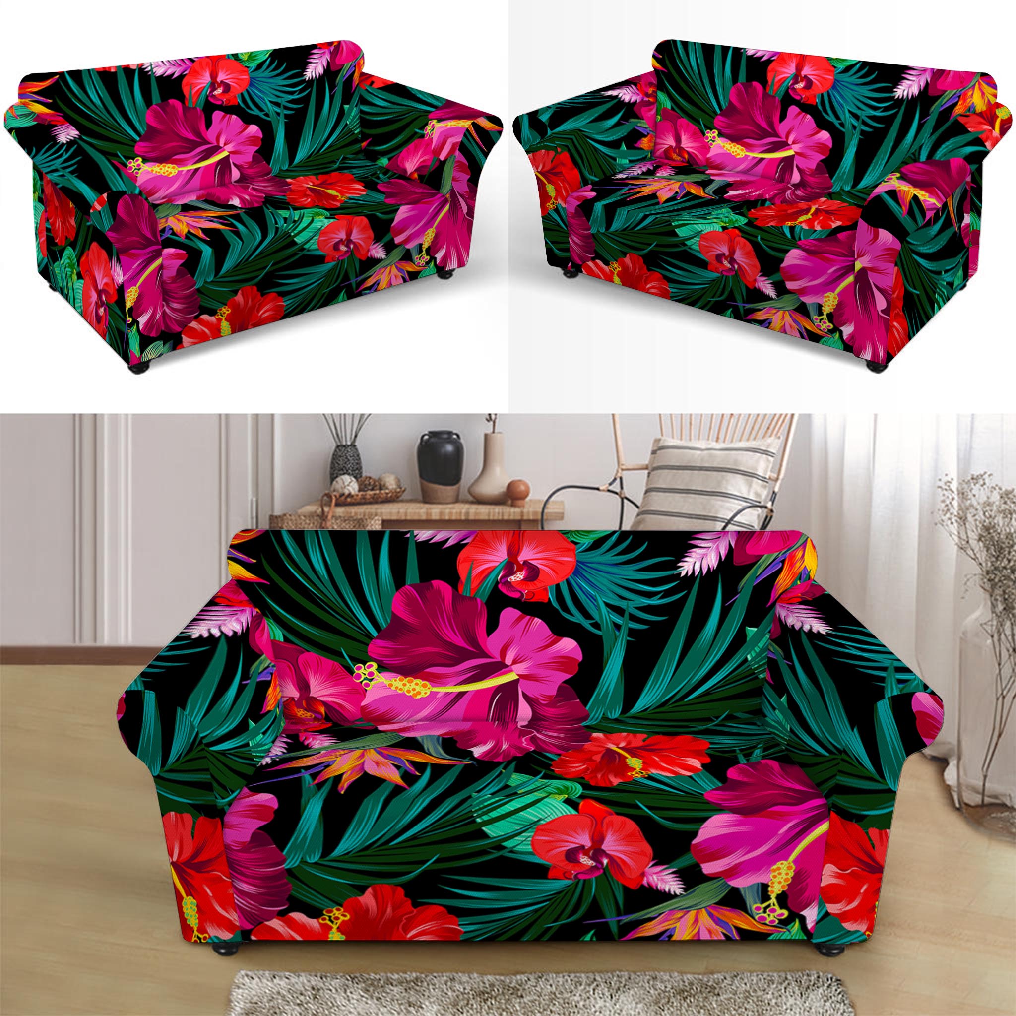 Hawaii Floral Flowers Pattern Print Loveseat Slipcover