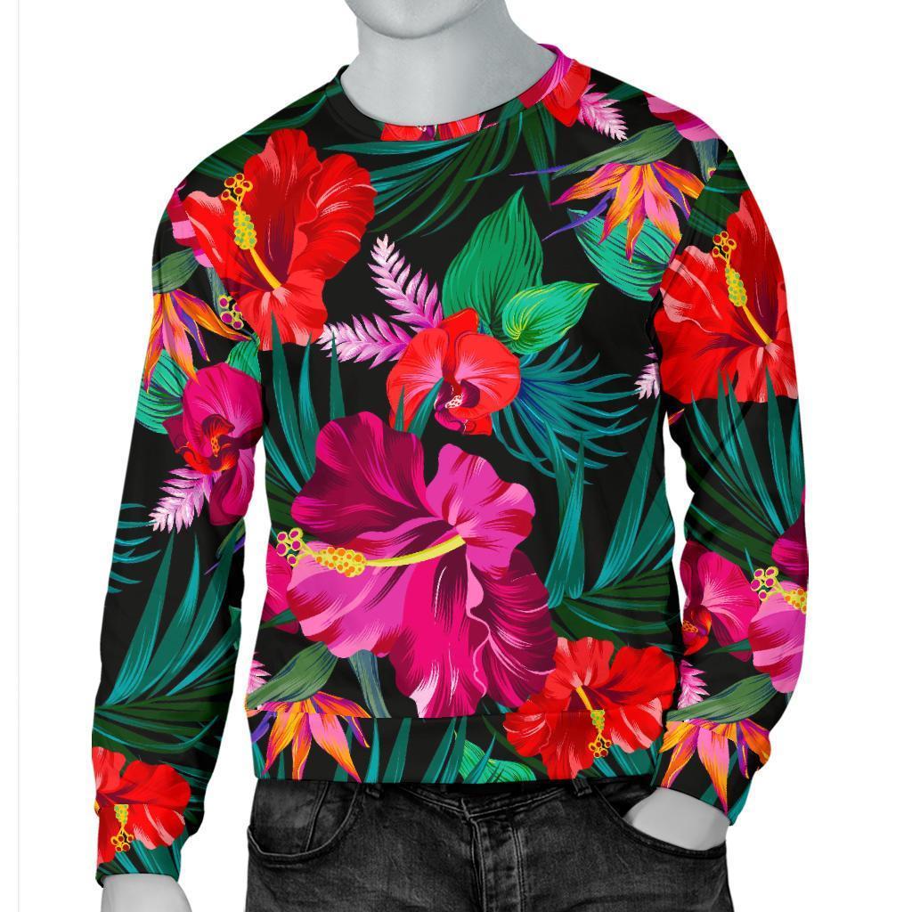 Hawaii Floral Flowers Pattern Print Men's Crewneck Sweatshirt GearFrost