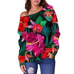 Hawaii Floral Flowers Pattern Print Off Shoulder Sweatshirt GearFrost
