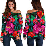 Hawaii Floral Flowers Pattern Print Off Shoulder Sweatshirt GearFrost