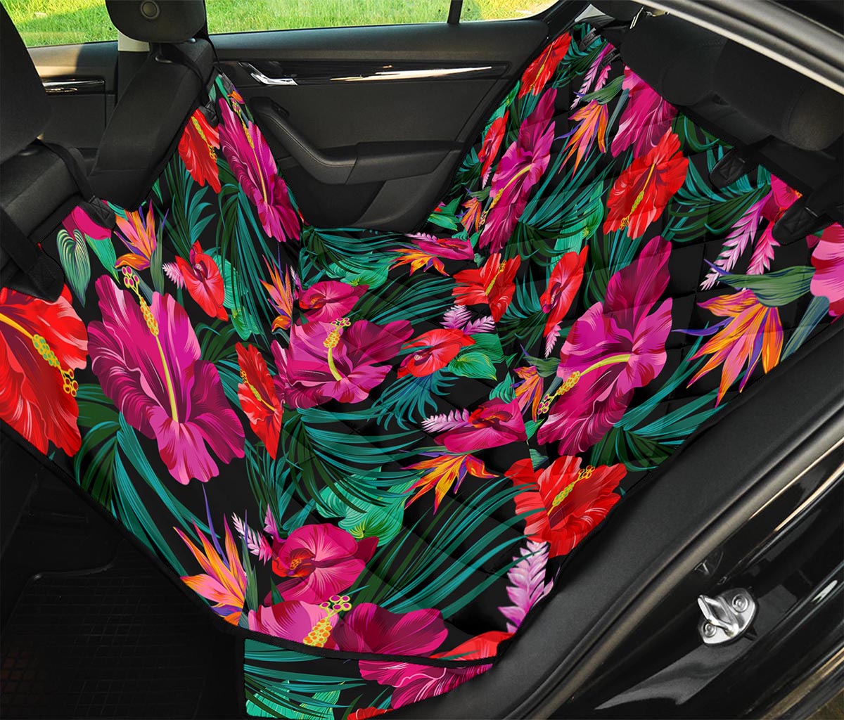 Hawaii Floral Flowers Pattern Print Pet Car Back Seat Cover