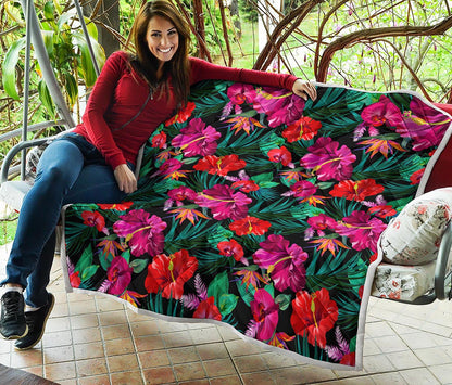 Hawaii Floral Flowers Pattern Print Quilt