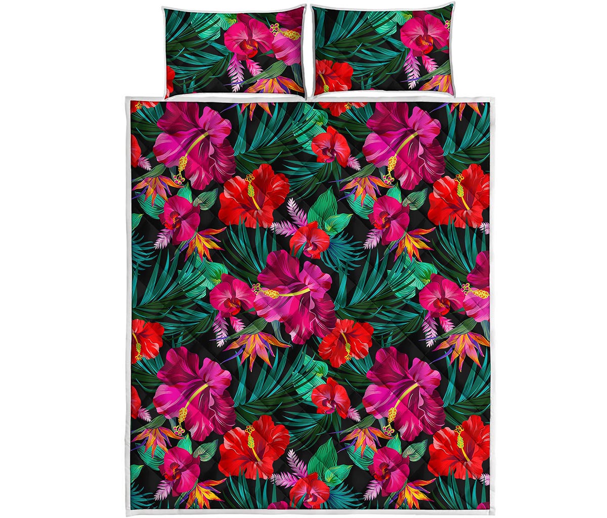 Hawaii Floral Flowers Pattern Print Quilt Bed Set