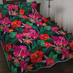 Hawaii Floral Flowers Pattern Print Quilt Bed Set