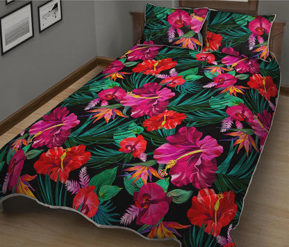 Hawaii Floral Flowers Pattern Print Quilt Bed Set