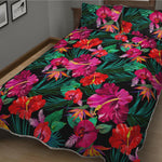 Hawaii Floral Flowers Pattern Print Quilt Bed Set