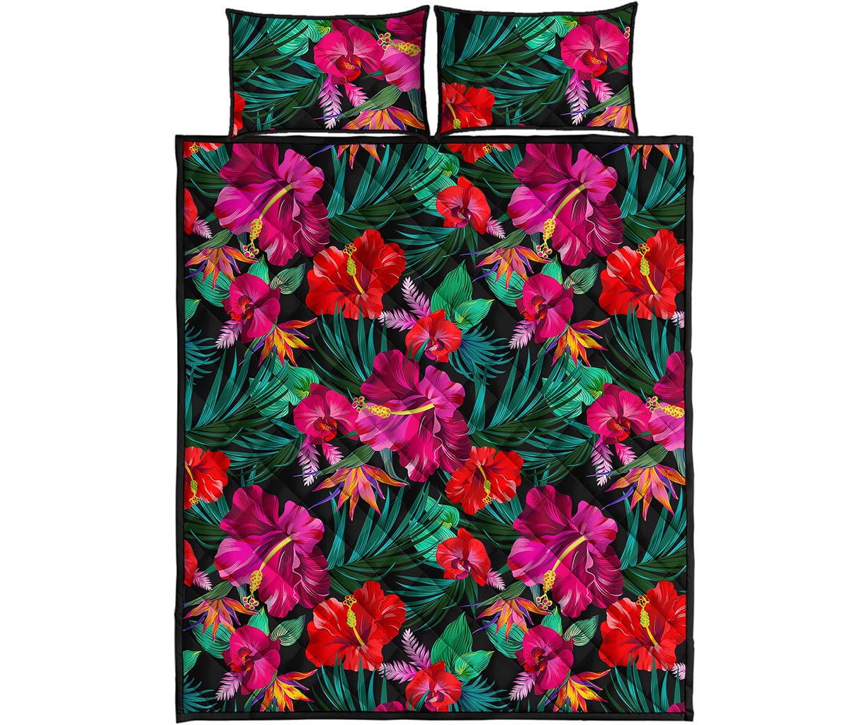 Hawaii Floral Flowers Pattern Print Quilt Bed Set