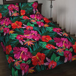 Hawaii Floral Flowers Pattern Print Quilt Bed Set