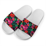 Hawaii Floral Flowers Pattern Print White Slide Sandals