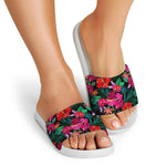 Hawaii Floral Flowers Pattern Print White Slide Sandals
