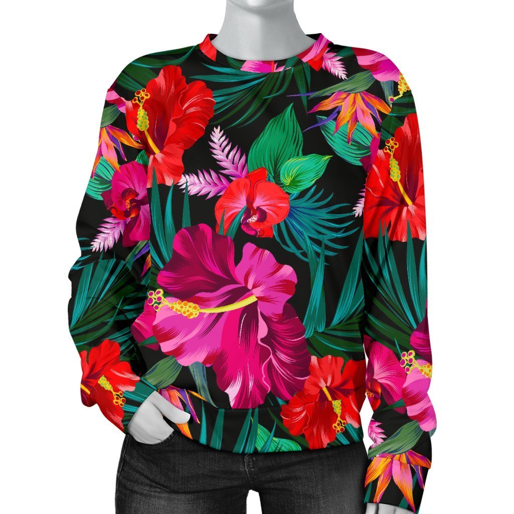 Hawaii Floral Flowers Pattern Print Women's Crewneck Sweatshirt GearFrost