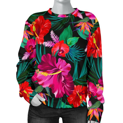 Hawaii Floral Flowers Pattern Print Women's Crewneck Sweatshirt GearFrost