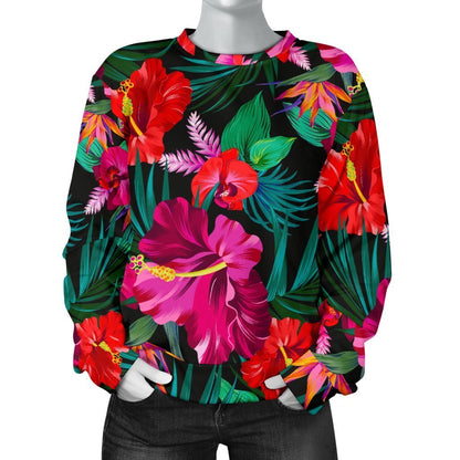 Hawaii Floral Flowers Pattern Print Women's Crewneck Sweatshirt GearFrost