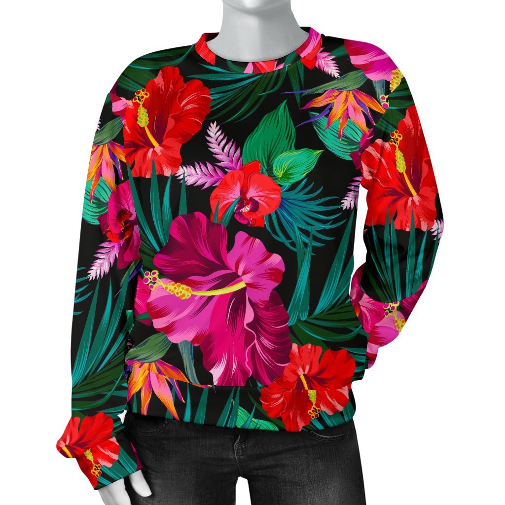 Hawaii Floral Flowers Pattern Print Women's Crewneck Sweatshirt GearFrost