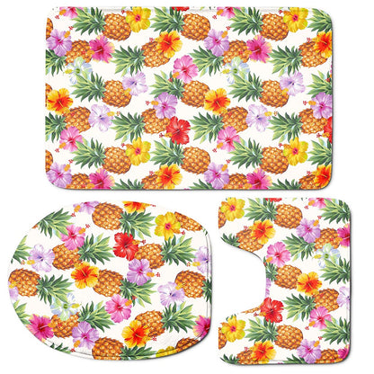 Hawaii Hibiscus Pineapple Pattern Print 3 Piece Bath Mat Set