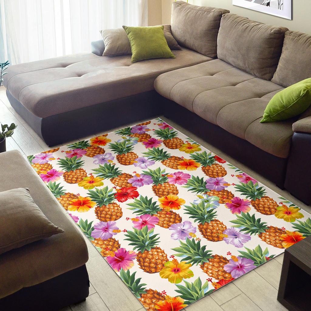 Hawaii Hibiscus Pineapple Pattern Print Area Rug GearFrost