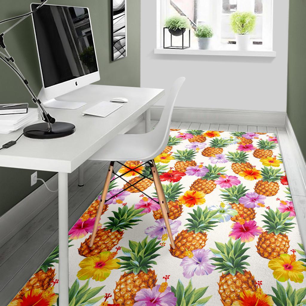 Hawaii Hibiscus Pineapple Pattern Print Area Rug GearFrost