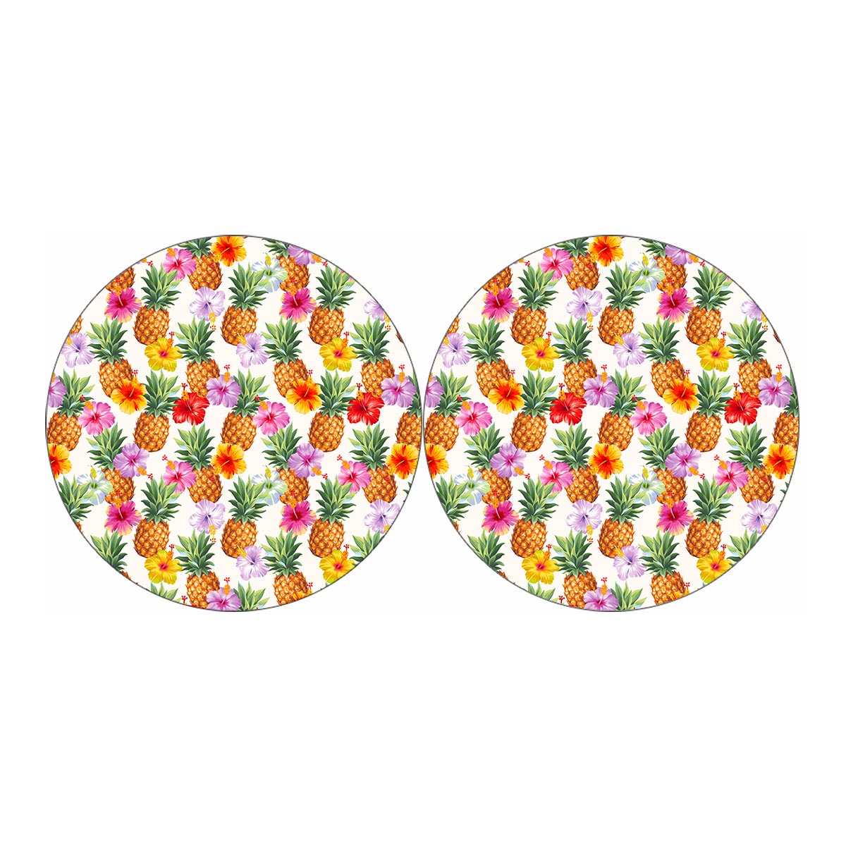Hawaii Hibiscus Pineapple Pattern Print Car Coasters
