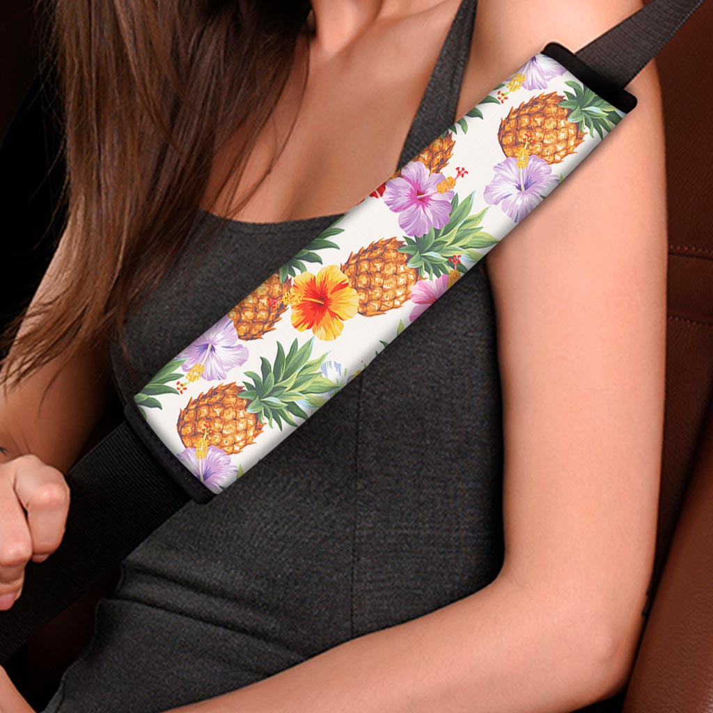 Hawaii Hibiscus Pineapple Pattern Print Car Seat Belt Covers