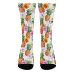 Hawaii Hibiscus Pineapple Pattern Print Crew Socks