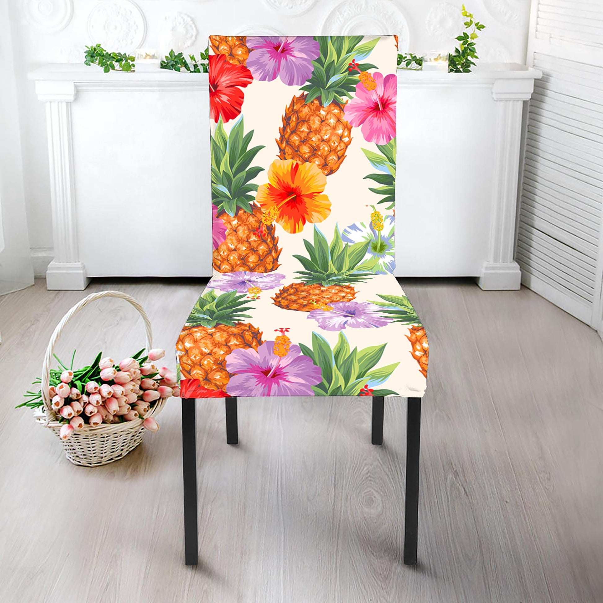 Hawaii Hibiscus Pineapple Pattern Print Dining Chair Slipcover