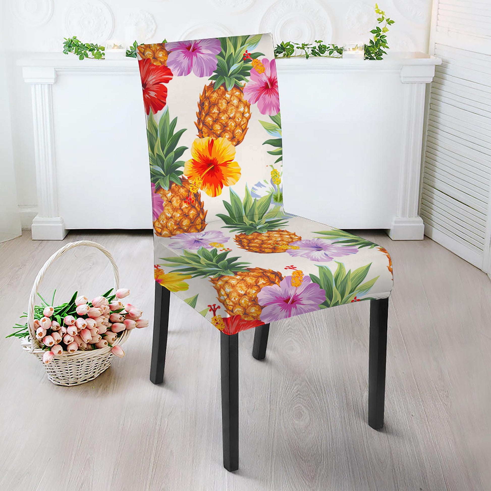 Hawaii Hibiscus Pineapple Pattern Print Dining Chair Slipcover