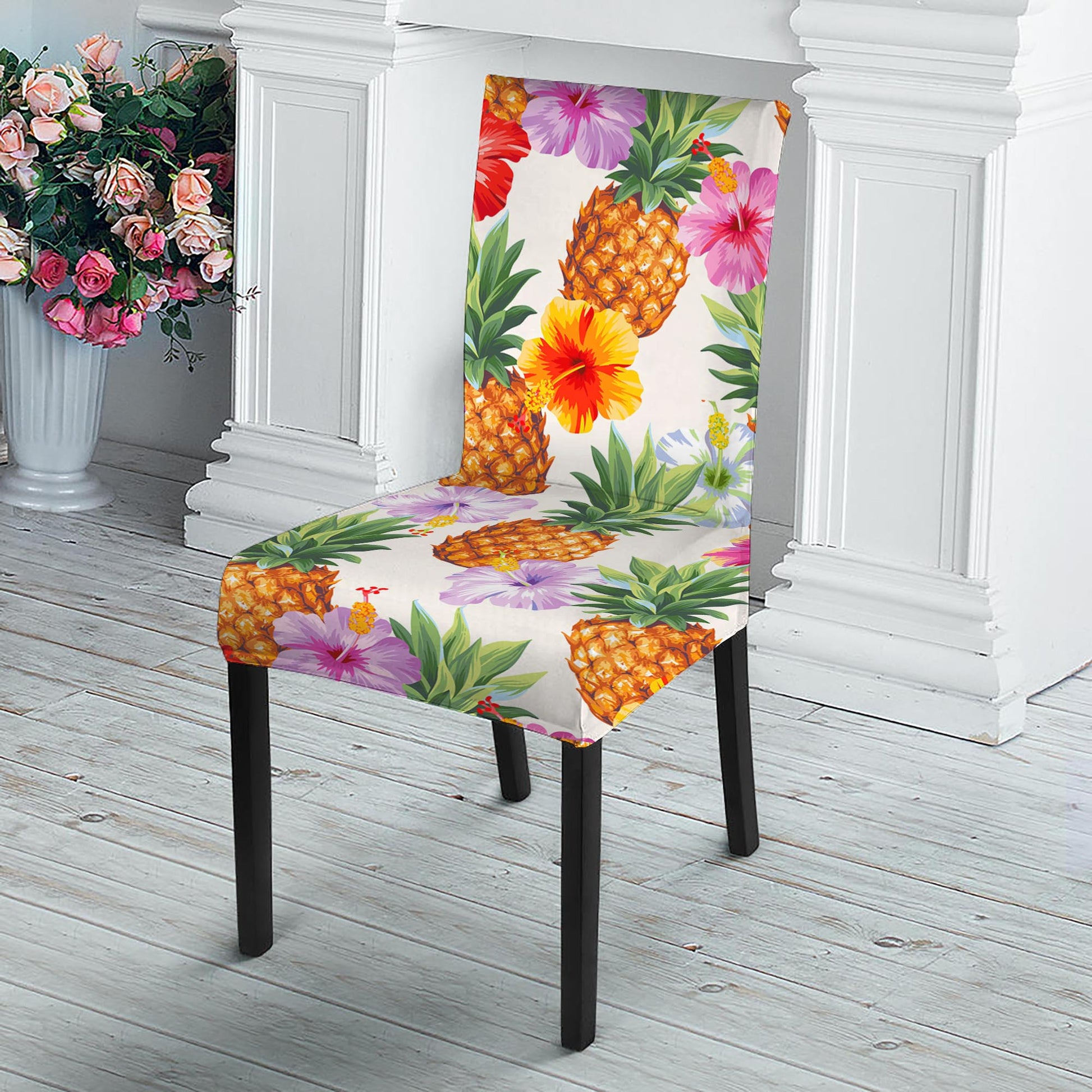Hawaii Hibiscus Pineapple Pattern Print Dining Chair Slipcover