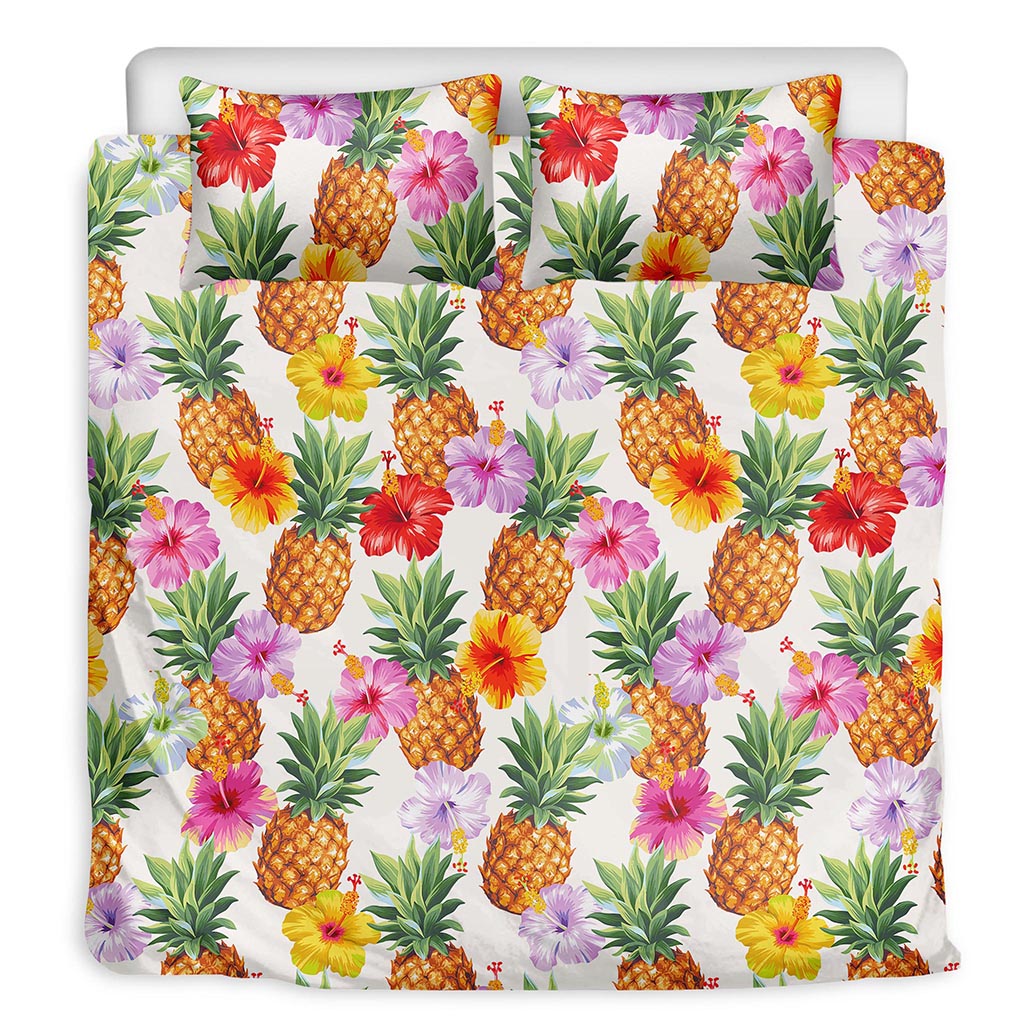 Hawaii Hibiscus Pineapple Pattern Print Duvet Cover Bedding Set
