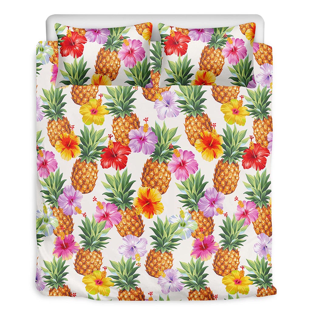 Hawaii Hibiscus Pineapple Pattern Print Duvet Cover Bedding Set