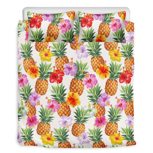 Hawaii Hibiscus Pineapple Pattern Print Duvet Cover Bedding Set