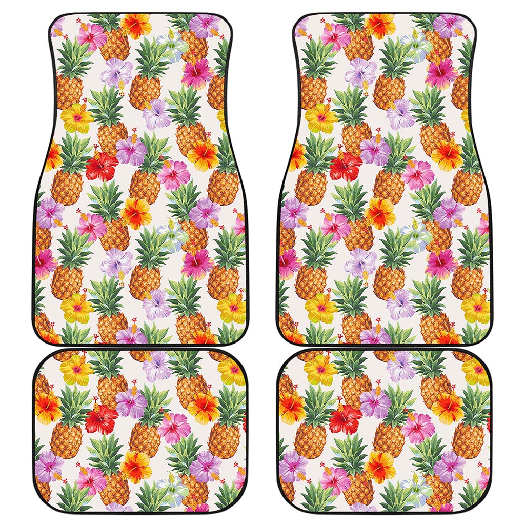 Hawaii Hibiscus Pineapple Pattern Print Front and Back Car Floor Mats