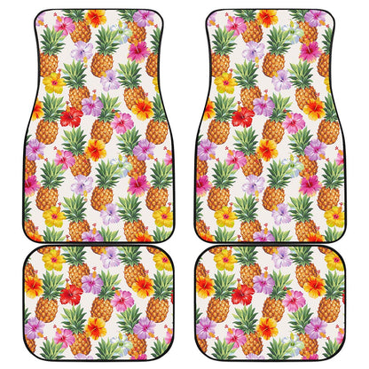 Hawaii Hibiscus Pineapple Pattern Print Front and Back Car Floor Mats