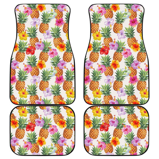 Hawaii Hibiscus Pineapple Pattern Print Front and Back Car Floor Mats