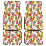 Hawaii Hibiscus Pineapple Pattern Print Front and Back Car Floor Mats