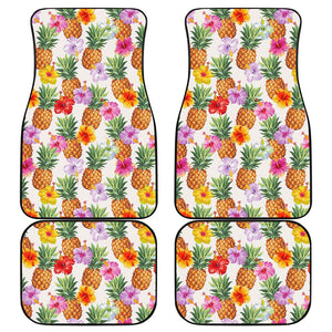 Hawaii Hibiscus Pineapple Pattern Print Front and Back Car Floor Mats