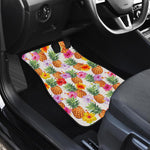 Hawaii Hibiscus Pineapple Pattern Print Front and Back Car Floor Mats