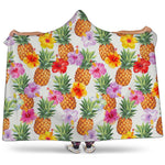Hawaii Hibiscus Pineapple Pattern Print Hooded Blanket