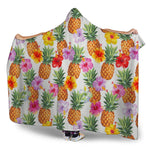Hawaii Hibiscus Pineapple Pattern Print Hooded Blanket