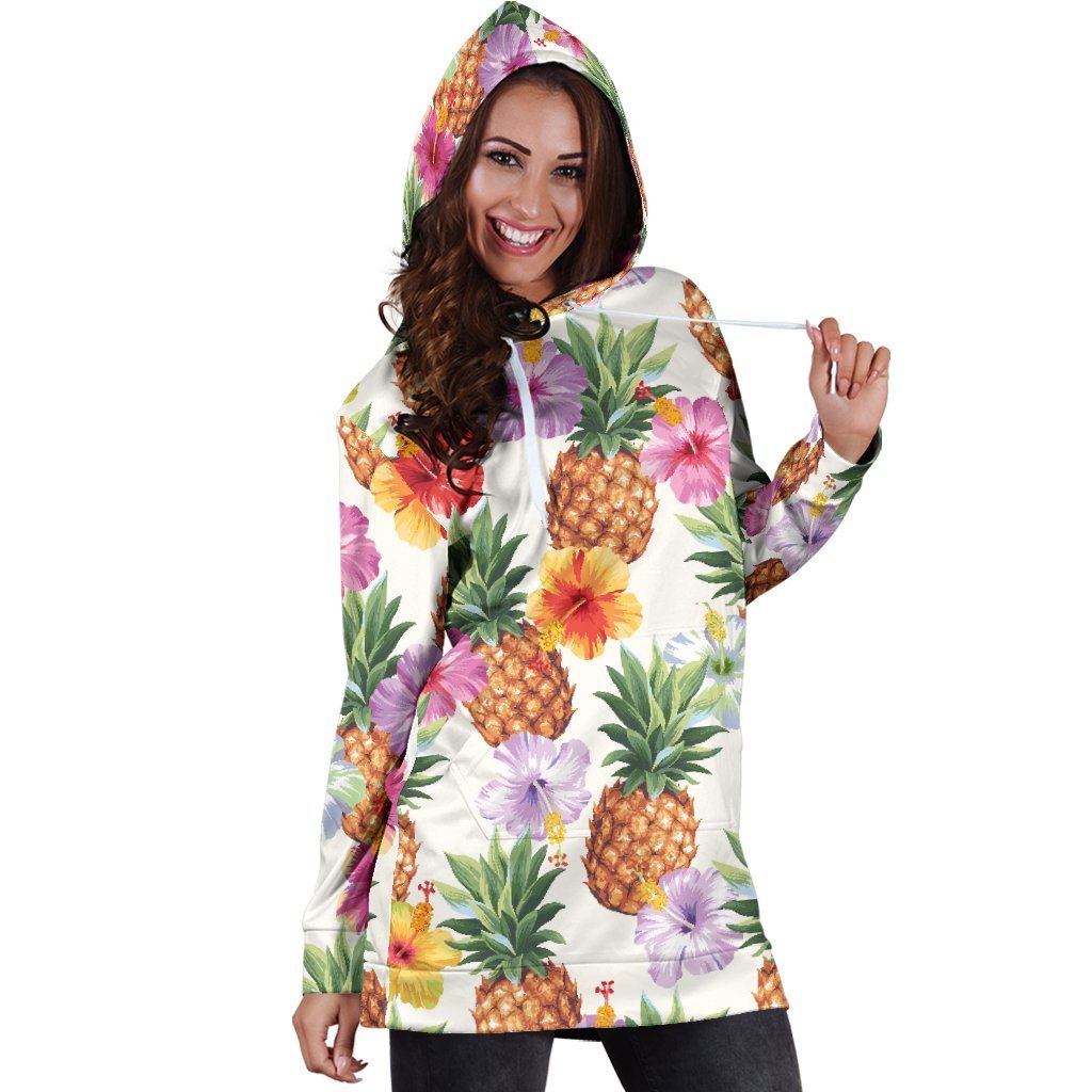 Hawaii Hibiscus Pineapple Pattern Print Hoodie Dress GearFrost