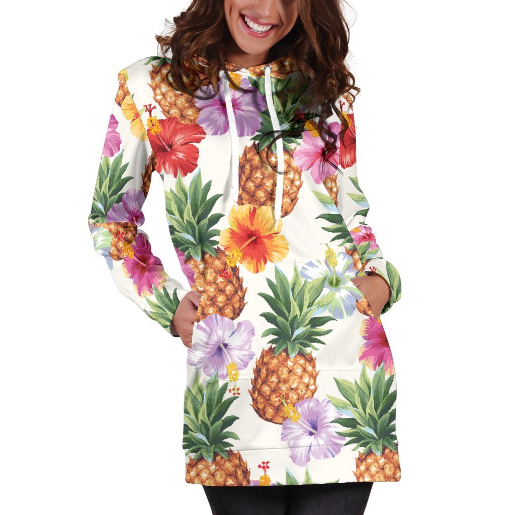 Hawaii Hibiscus Pineapple Pattern Print Hoodie Dress GearFrost