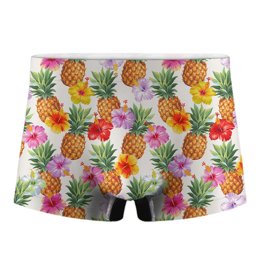 Hawaii Hibiscus Pineapple Pattern Print Men's Boxer Briefs