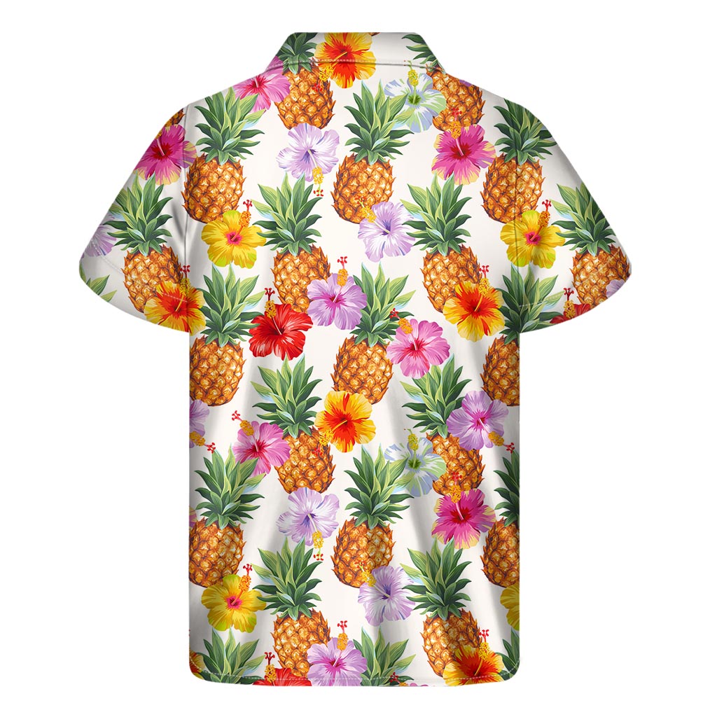 Hawaii Hibiscus Pineapple Pattern Print Men's Short Sleeve Shirt